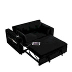 Canapé-lit convertible 2 places en velours beige / noir / gris avec accoudoir de rangement et port USB