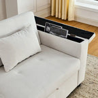 Canapé-lit convertible 2 places en velours beige / noir / gris avec accoudoir de rangement et port USB