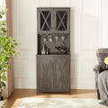 Meuble Bar de Ferme Gris Anthracite avec Porte Coulissante en Verre et Casier à Bouteilles, Simple