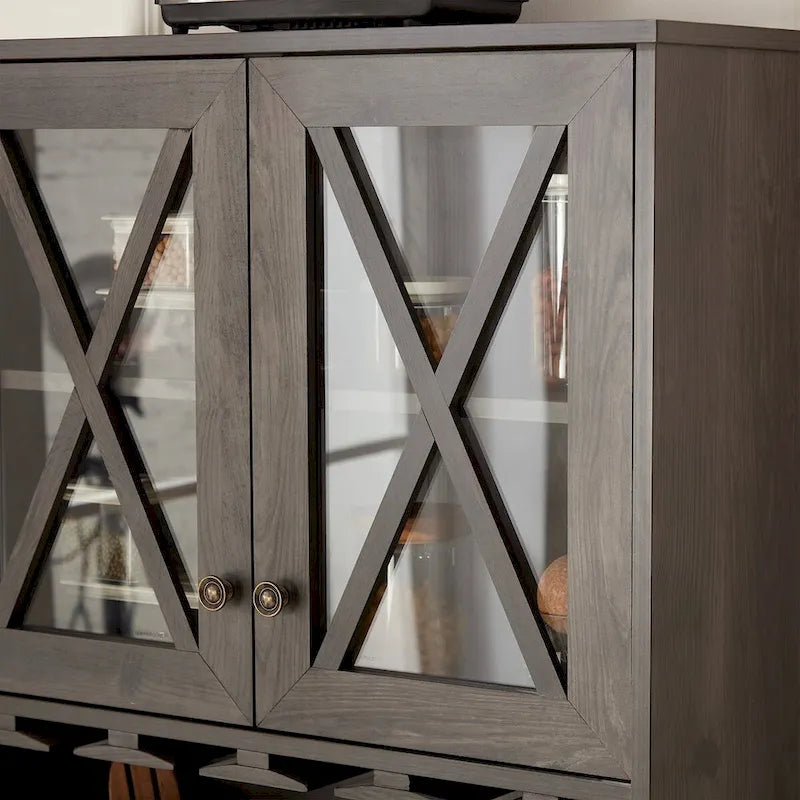 Meuble Bar de Ferme Gris Anthracite avec Porte Coulissante en Verre et Casier à Bouteilles, Simple