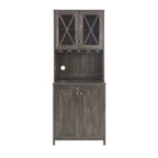 Meuble Bar de Ferme Gris Anthracite avec Porte Coulissante en Verre et Casier à Bouteilles, Simple