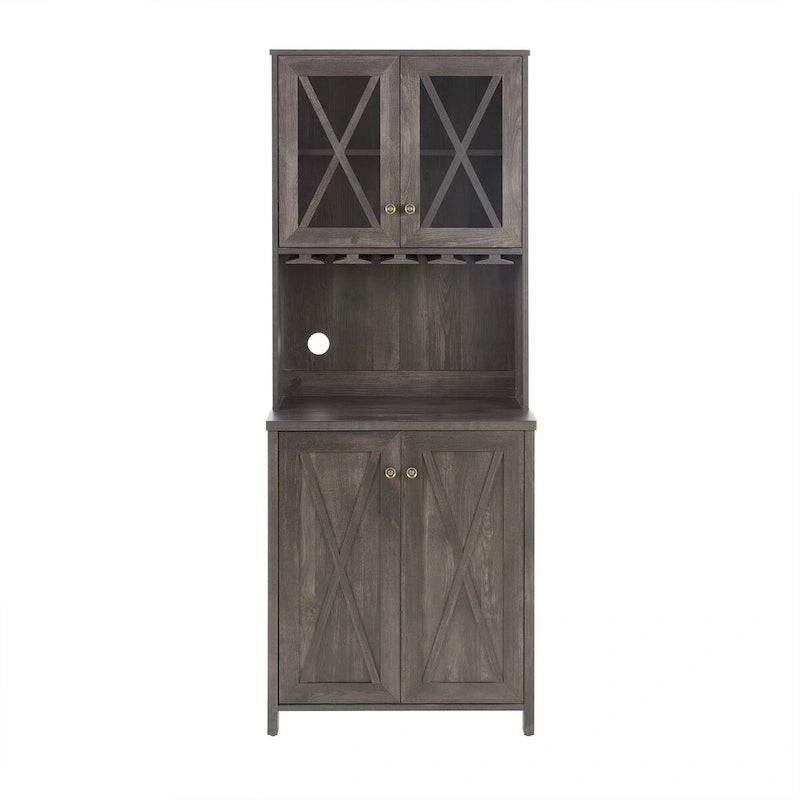 Meuble Bar de Ferme Gris Anthracite avec Porte Coulissante en Verre et Casier à Bouteilles, Simple