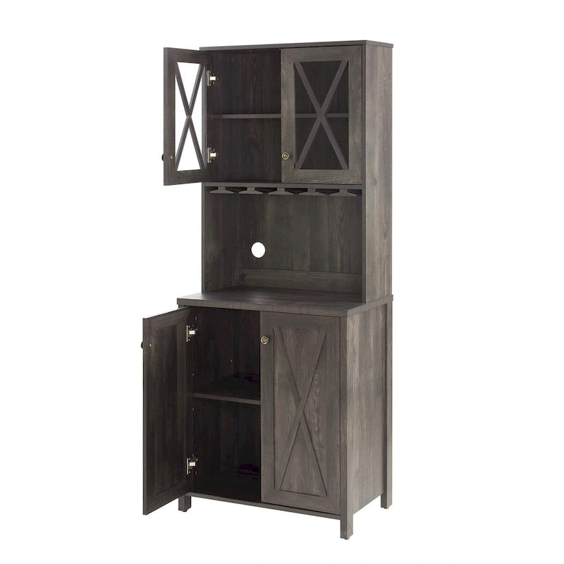 Meuble Bar de Ferme Gris Anthracite avec Porte Coulissante en Verre et Casier à Bouteilles, Simple