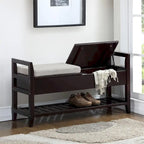 Banc à chaussures rembourré en tissu avec étagère et sièges relevables