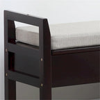 Banc à chaussures rembourré en tissu avec étagère et sièges relevables