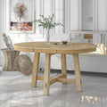 Table de salle à manger ronde extensible en bois naturel/expresso, 4 à 6 places
