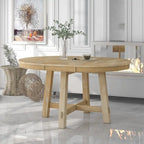 Table de salle à manger ronde extensible en bois naturel/expresso, 4 à 6 places