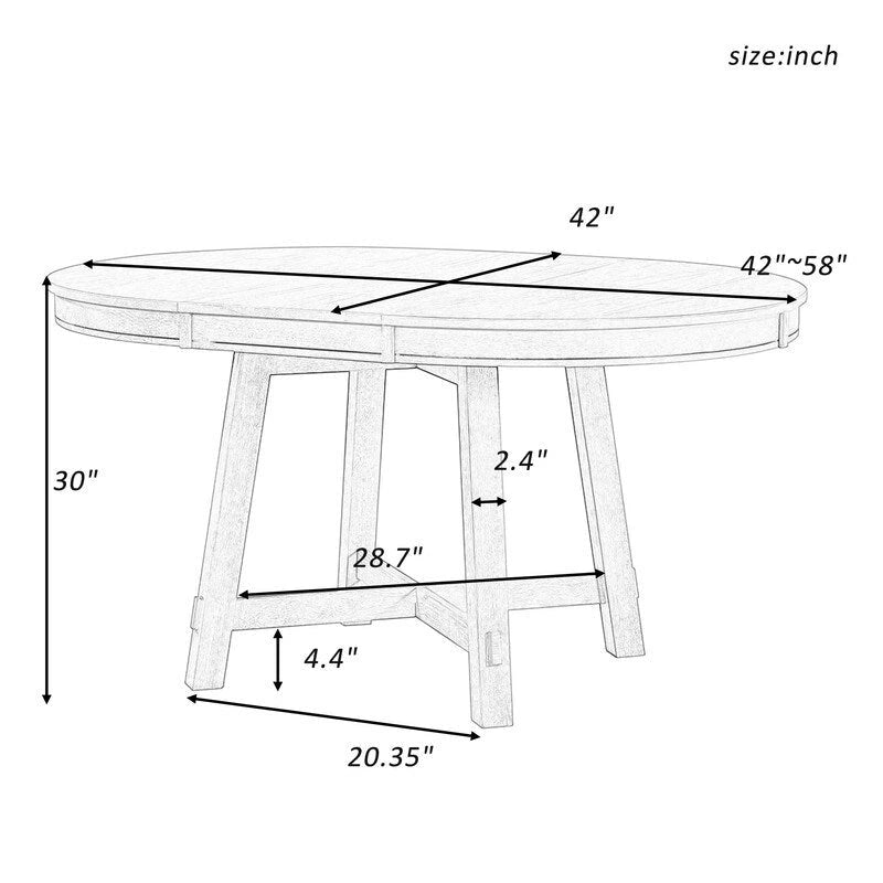 Table de salle à manger ronde extensible en bois naturel/expresso, 4 à 6 places