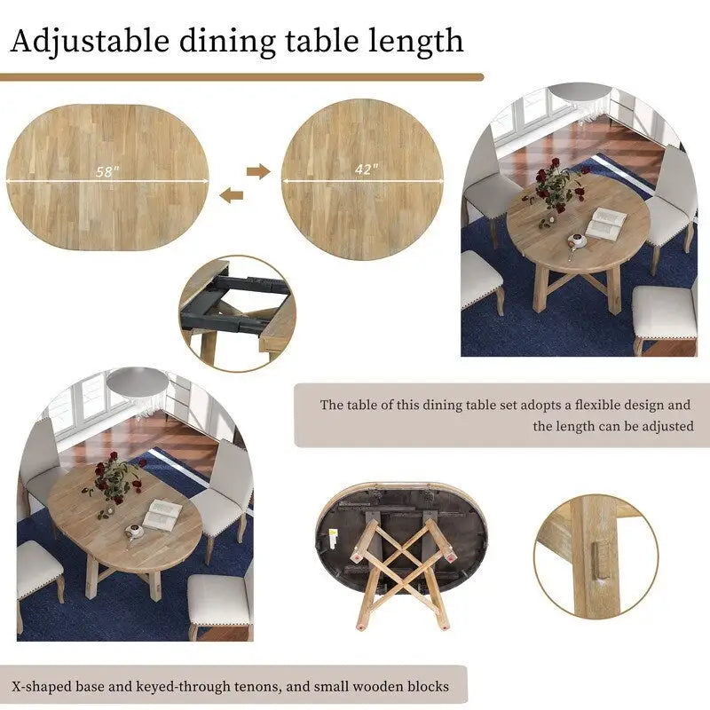 Table de salle à manger ronde extensible en bois naturel/expresso, 4 à 6 places