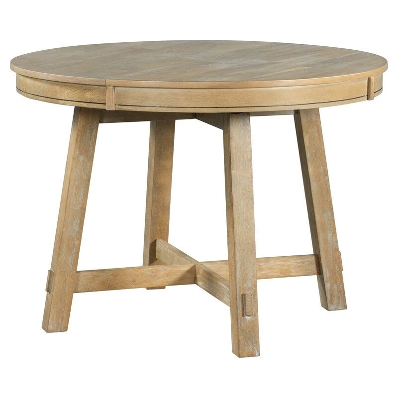 Table de salle à manger ronde extensible en bois naturel/expresso, 4 à 6 places