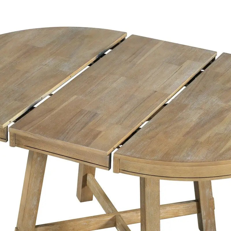 Table de salle à manger ronde extensible en bois naturel/expresso, 4 à 6 places
