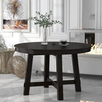 Table de salle à manger ronde extensible en bois naturel/expresso, 4 à 6 places
