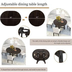 Table de salle à manger ronde extensible en bois naturel/expresso, 4 à 6 places