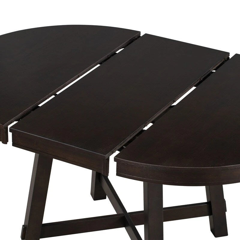 Table de salle à manger ronde extensible en bois naturel/expresso, 4 à 6 places