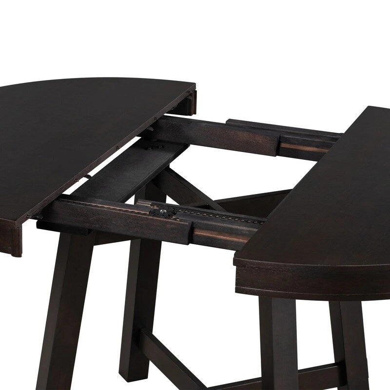 Table de salle à manger ronde extensible en bois naturel/expresso, 4 à 6 places