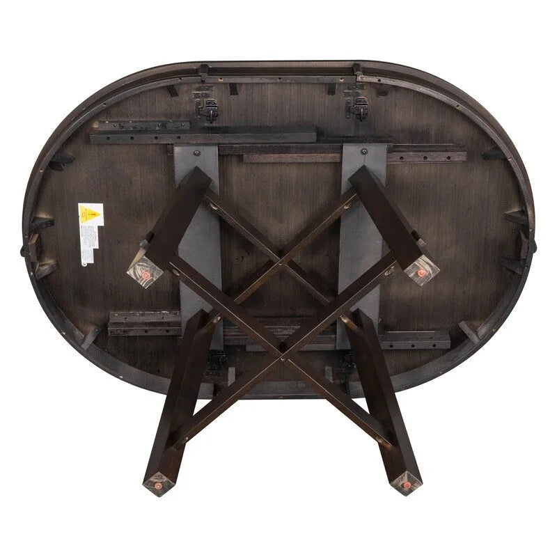 Table de salle à manger ronde extensible en bois naturel/expresso, 4 à 6 places