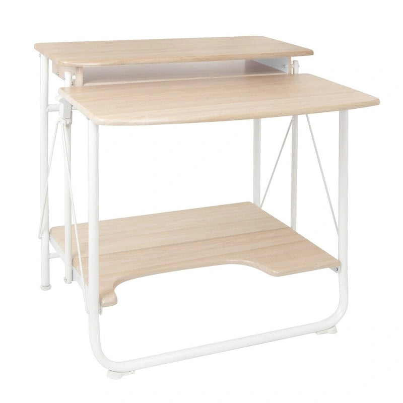Bureau d'écriture et d'ordinateur blanc pliable pour 1 personne avec étagère