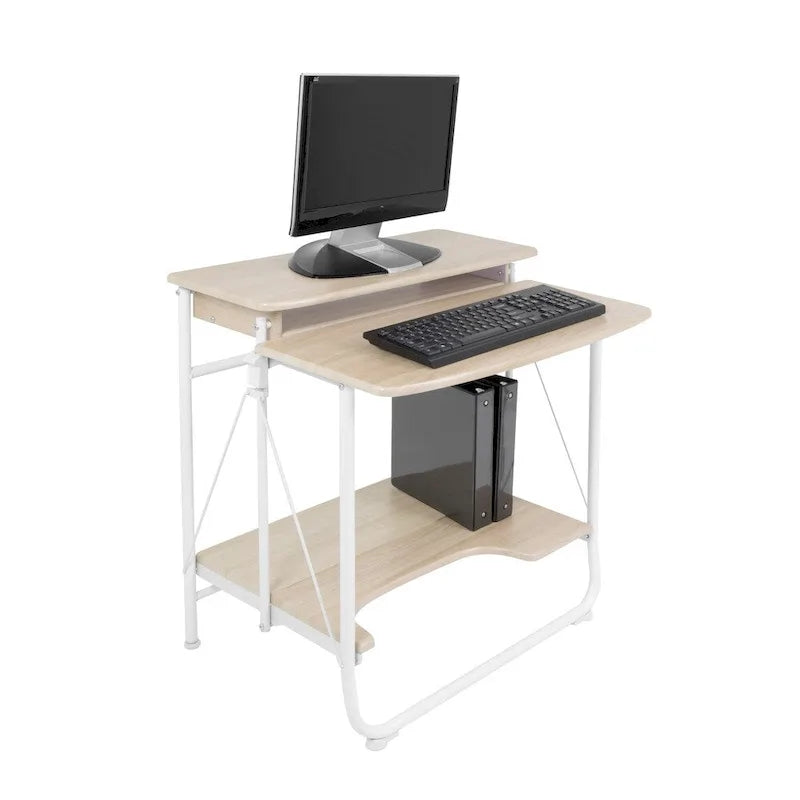 Bureau d'écriture et d'ordinateur blanc pliable pour 1 personne avec étagère