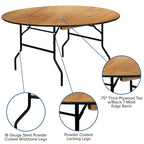 Table ronde pliante naturelle, 152 cm de diamètre – Peut accueillir jusqu'à 8 personnes