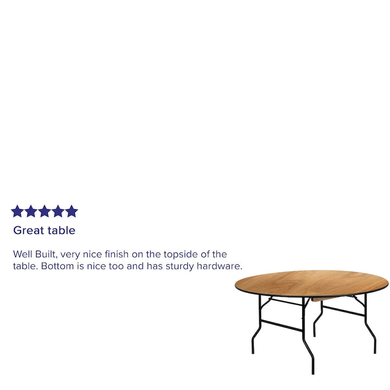 Table ronde pliante naturelle, 152 cm de diamètre – Peut accueillir jusqu'à 8 personnes
