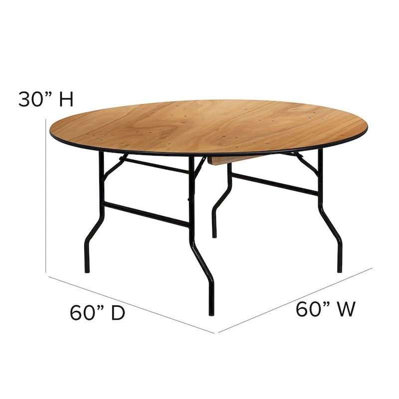 Table ronde pliante naturelle, 152 cm de diamètre – Peut accueillir jusqu'à 8 personnes