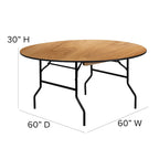 Table ronde pliante naturelle, 152 cm de diamètre – Peut accueillir jusqu'à 8 personnes