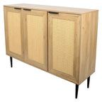 Meuble de rangement en bois naturel, 3 portes en rotin, 3 étagères