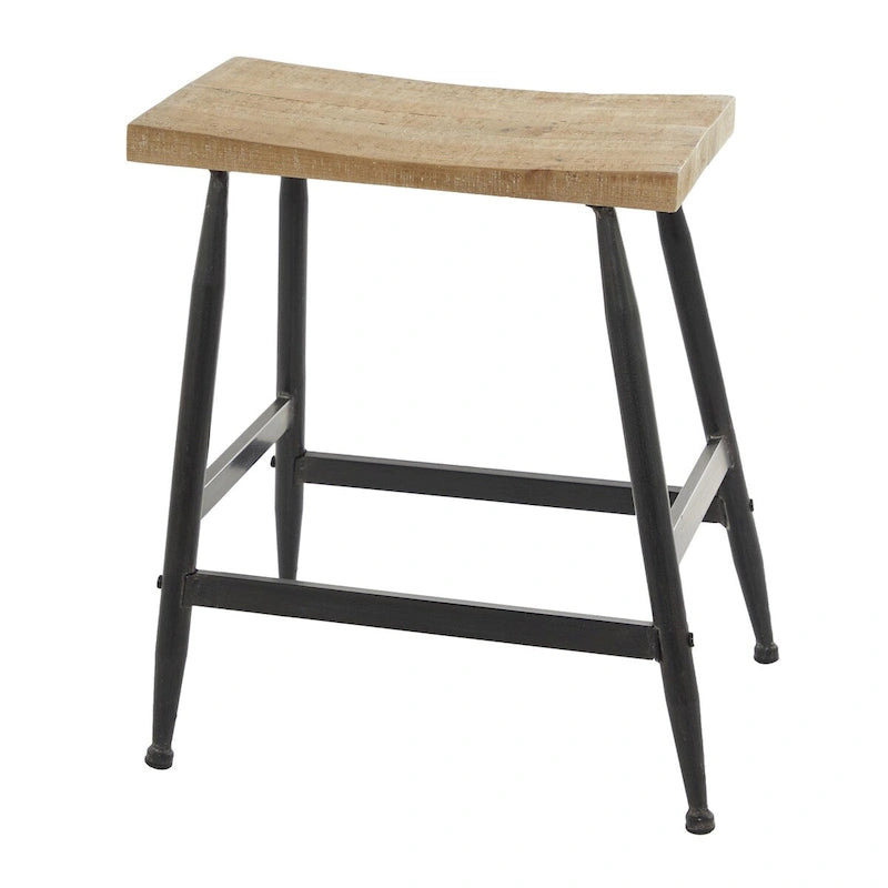 Tabouret de comptoir en métal avec plateau en bois brun - Noir - Décor Roche River