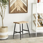 Tabouret de comptoir en métal avec plateau en bois brun - Noir - Décor Roche River