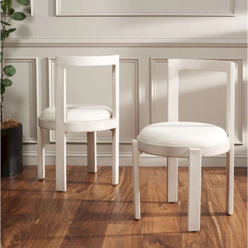 Chaise de salle à manger blanche ronde, cadre en bois massif, lot de 2