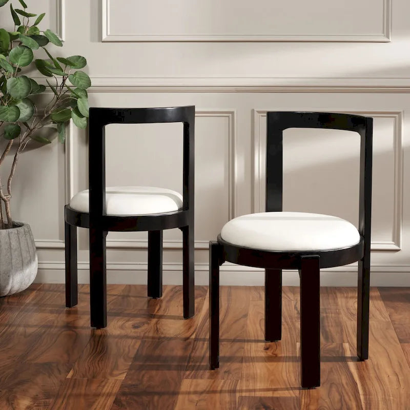 Chaise de salle à manger blanche ronde, cadre en bois massif, lot de 2