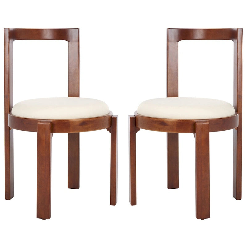 Chaise de salle à manger blanche ronde, cadre en bois massif, lot de 2